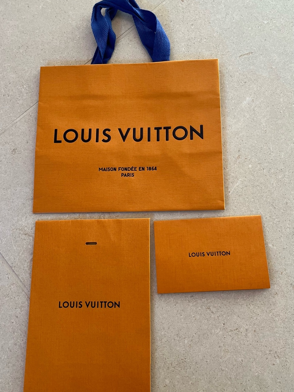 Louis Vuitton Orange Gift Bag with Blue Ribbon Handles